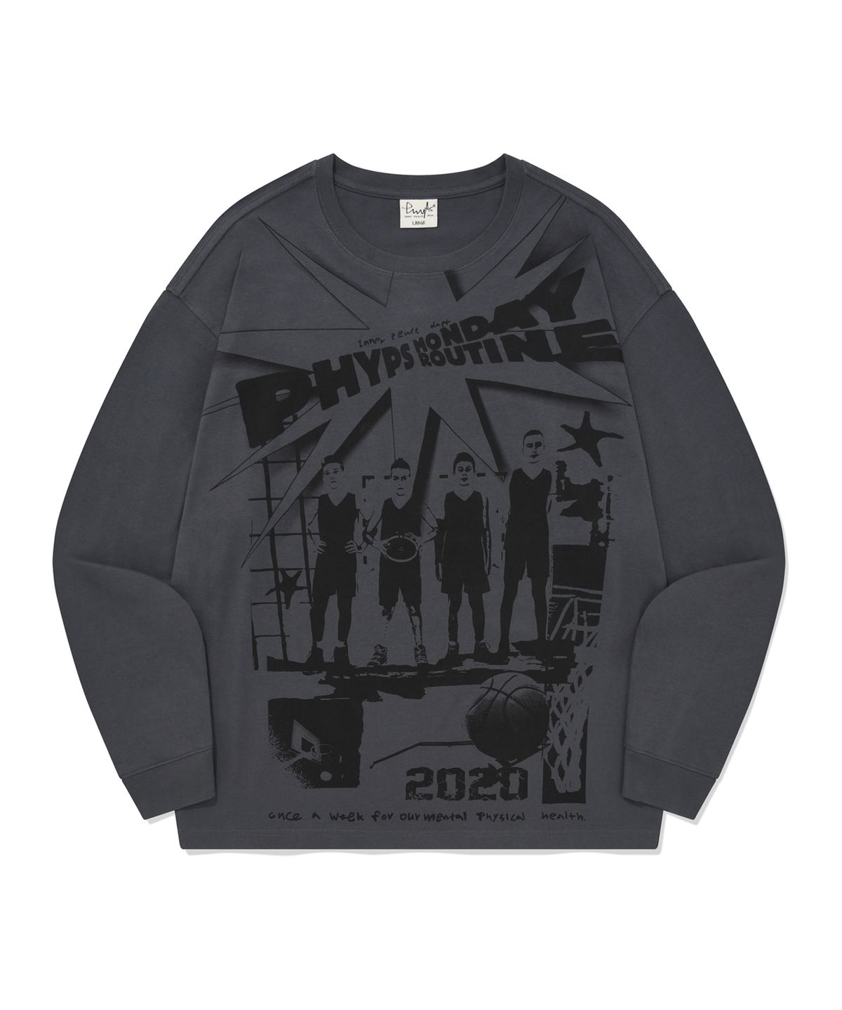피지컬 디파트먼트(PHYSICAL DEPARTMENT) 카툰 베스킷볼 티셔츠 블루 차콜