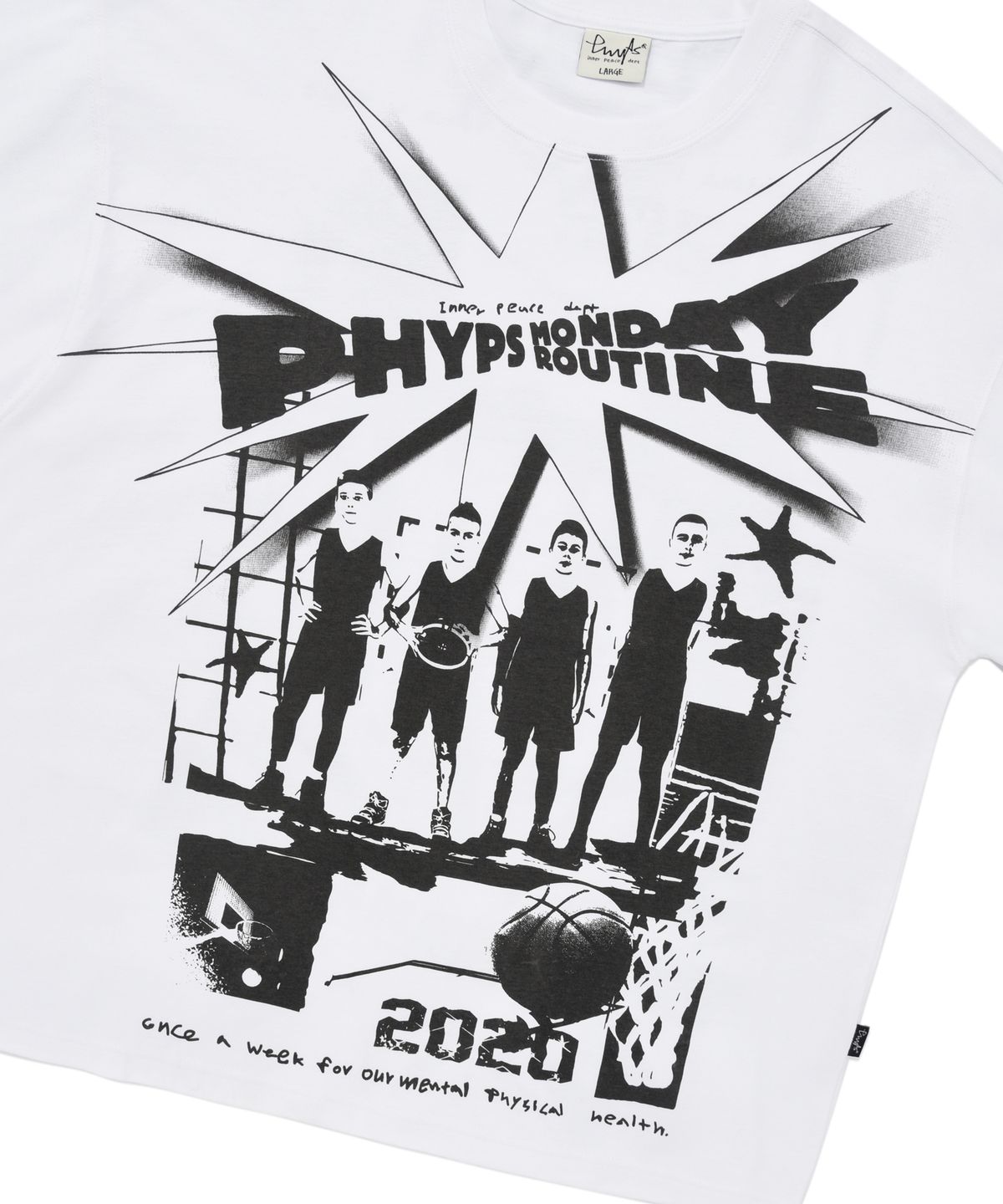 피지컬 디파트먼트(PHYSICAL DEPARTMENT) 카툰 베스킷볼 티셔츠 화이트