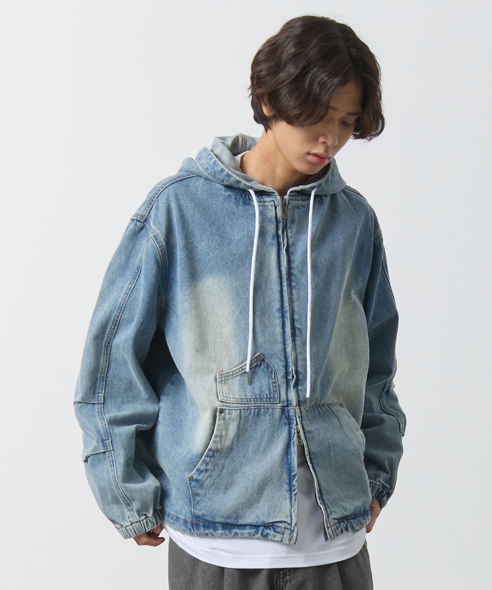 MUSINSA | DIMITRI BLACK FADEWASHING OG DENIM HOODED ZIP