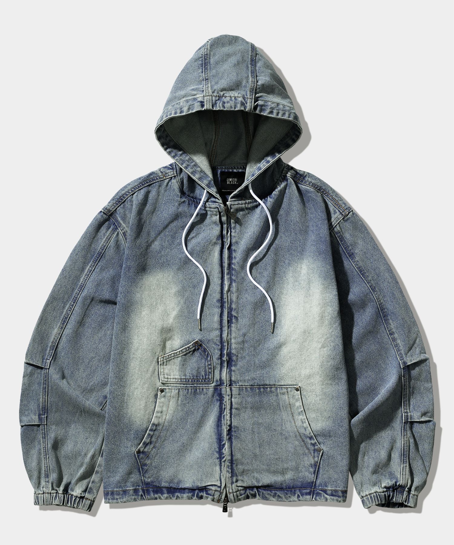 MUSINSA | DIMITRI BLACK FADEWASHING OG DENIM HOODED ZIP-UP_LIGHT