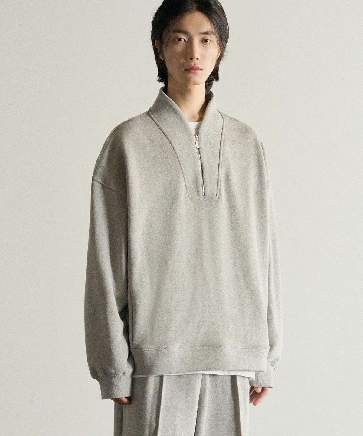 로템버(ROTEMBER) 라운지 하프 집업 숄 카라 스웨트 셔츠 [GREY]