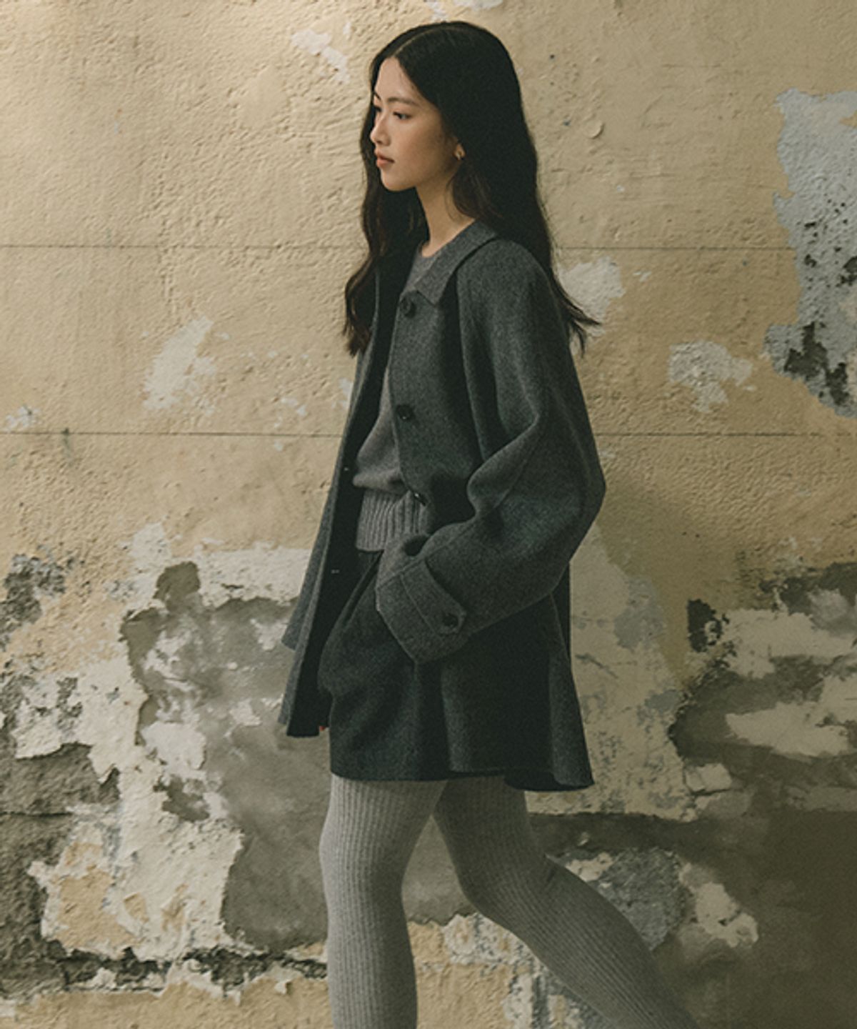 링서울(LINGSEOUL) handmade wool half coat-charcoal