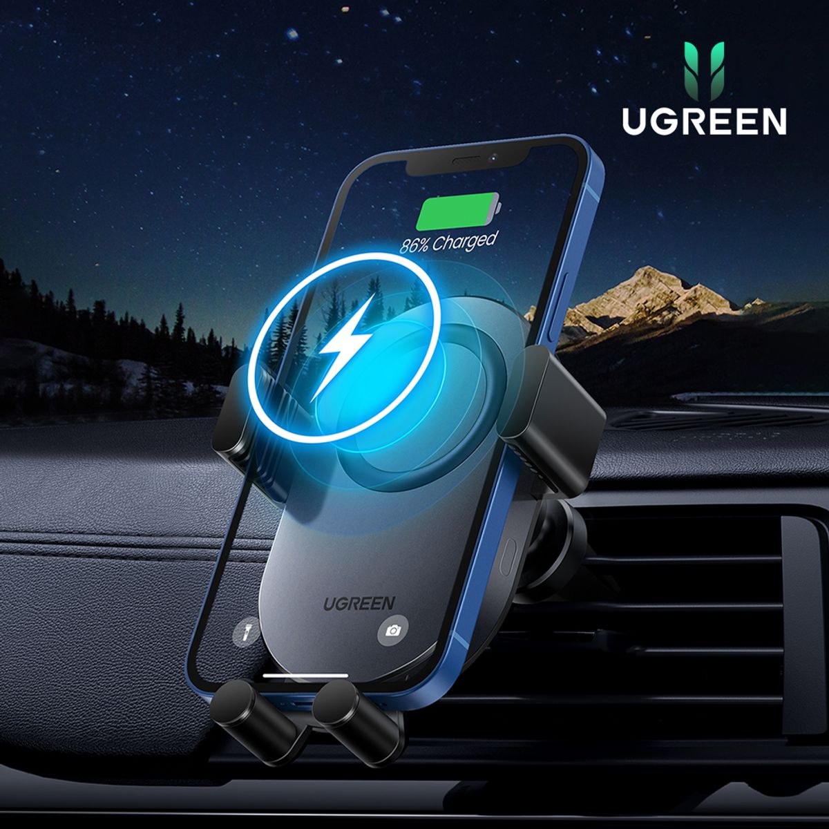 유그린(UGREEN) 15W 고속충전 차량용 핸드폰 거치대 무선 충전기