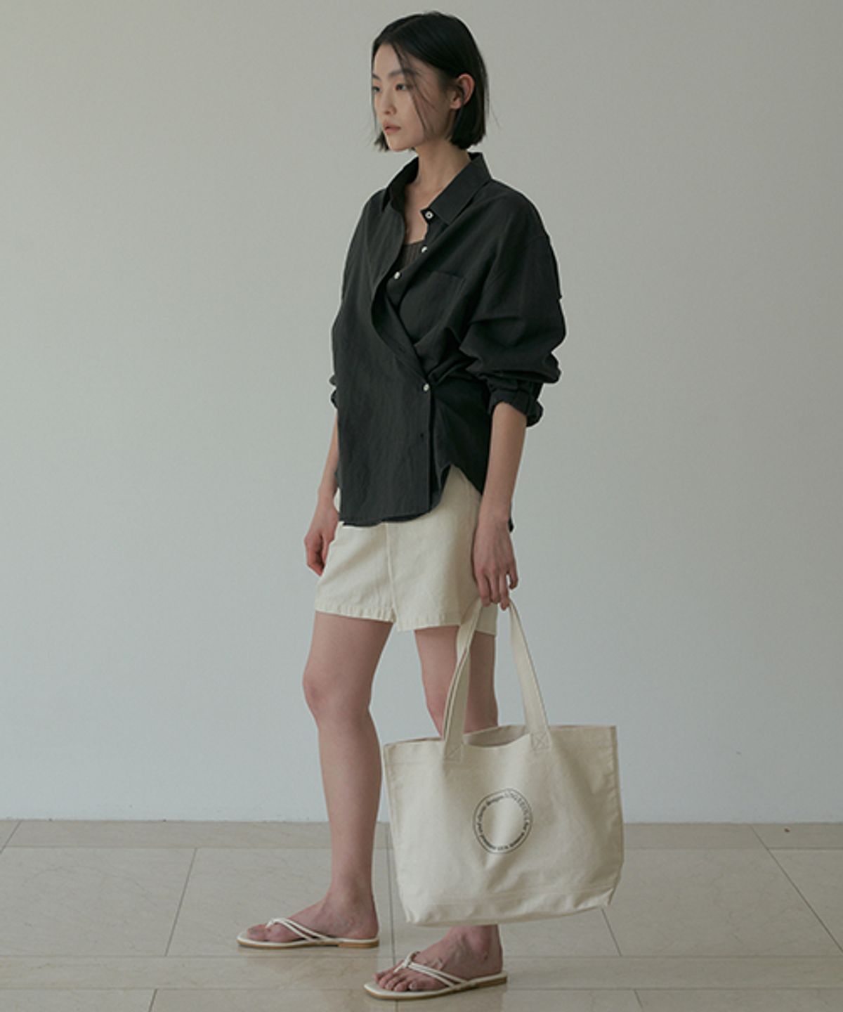 링서울(LINGSEOUL) linen bamboo blended wrap shirt-charcoal