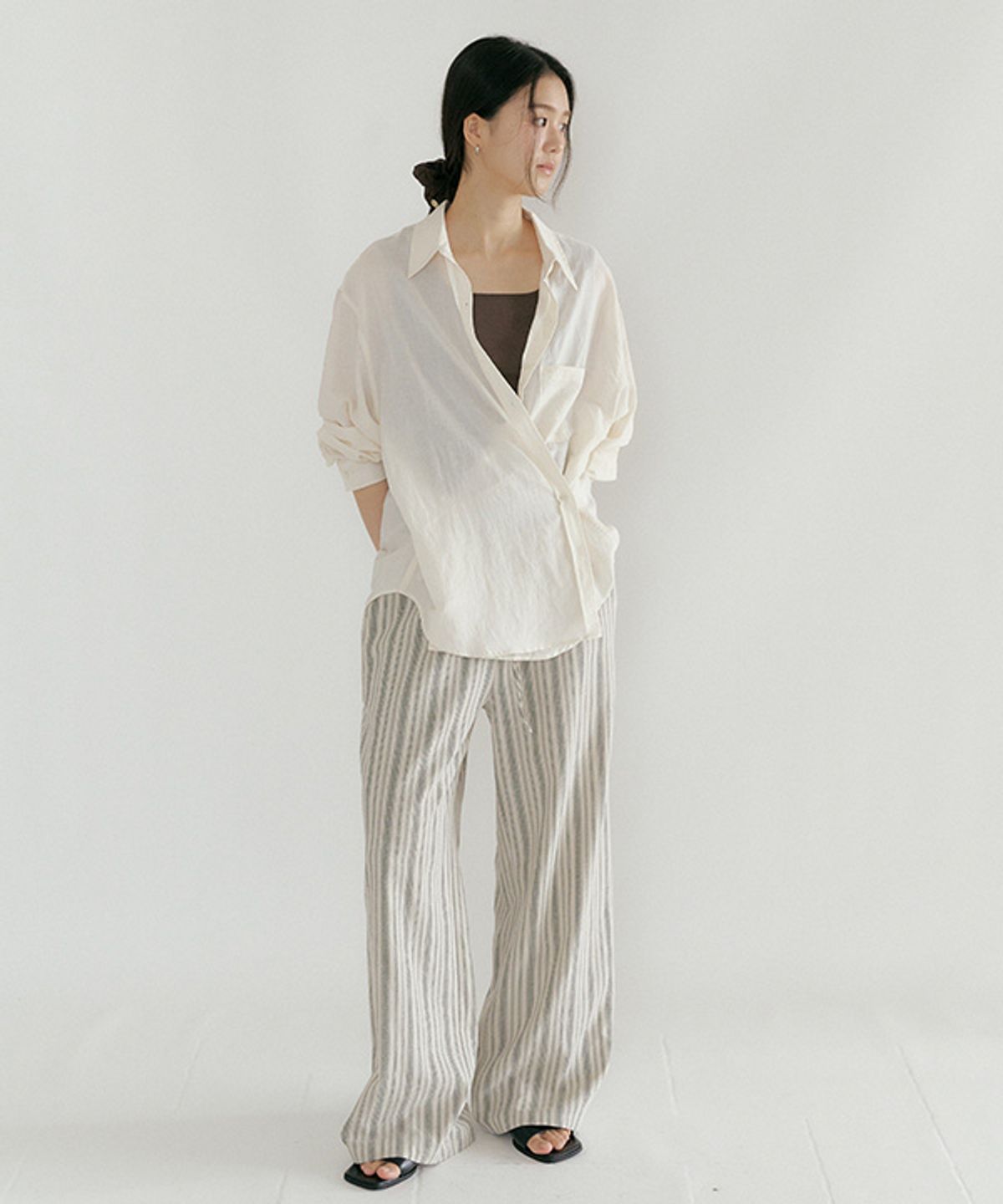 링서울(LINGSEOUL) linen bamboo blended wrap shirt-cream