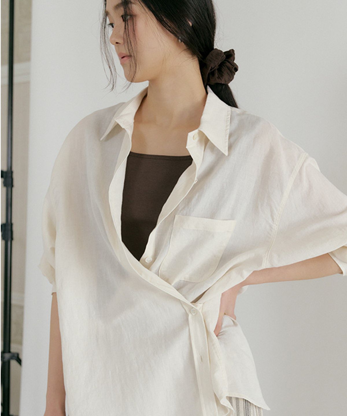 링서울(LINGSEOUL) linen bamboo blended wrap shirt-cream