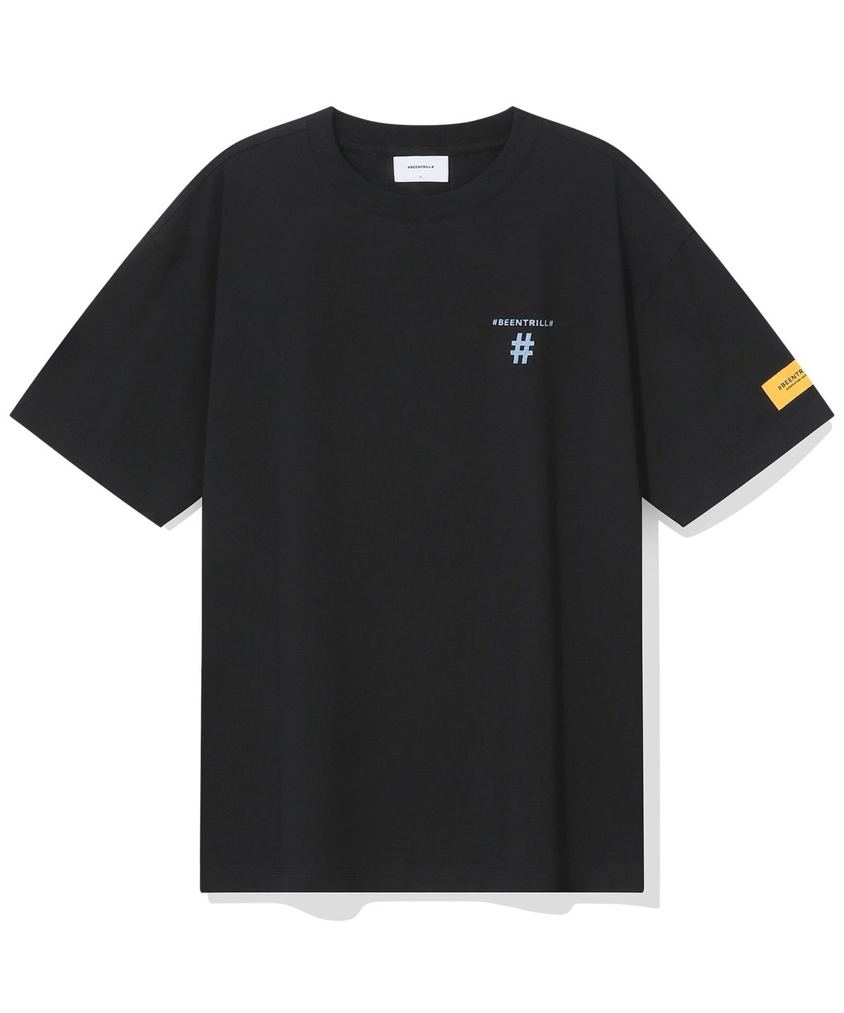 빈트릴(BEENTRILL) 스탬프 해시태그 오버핏 반팔티(블랙)