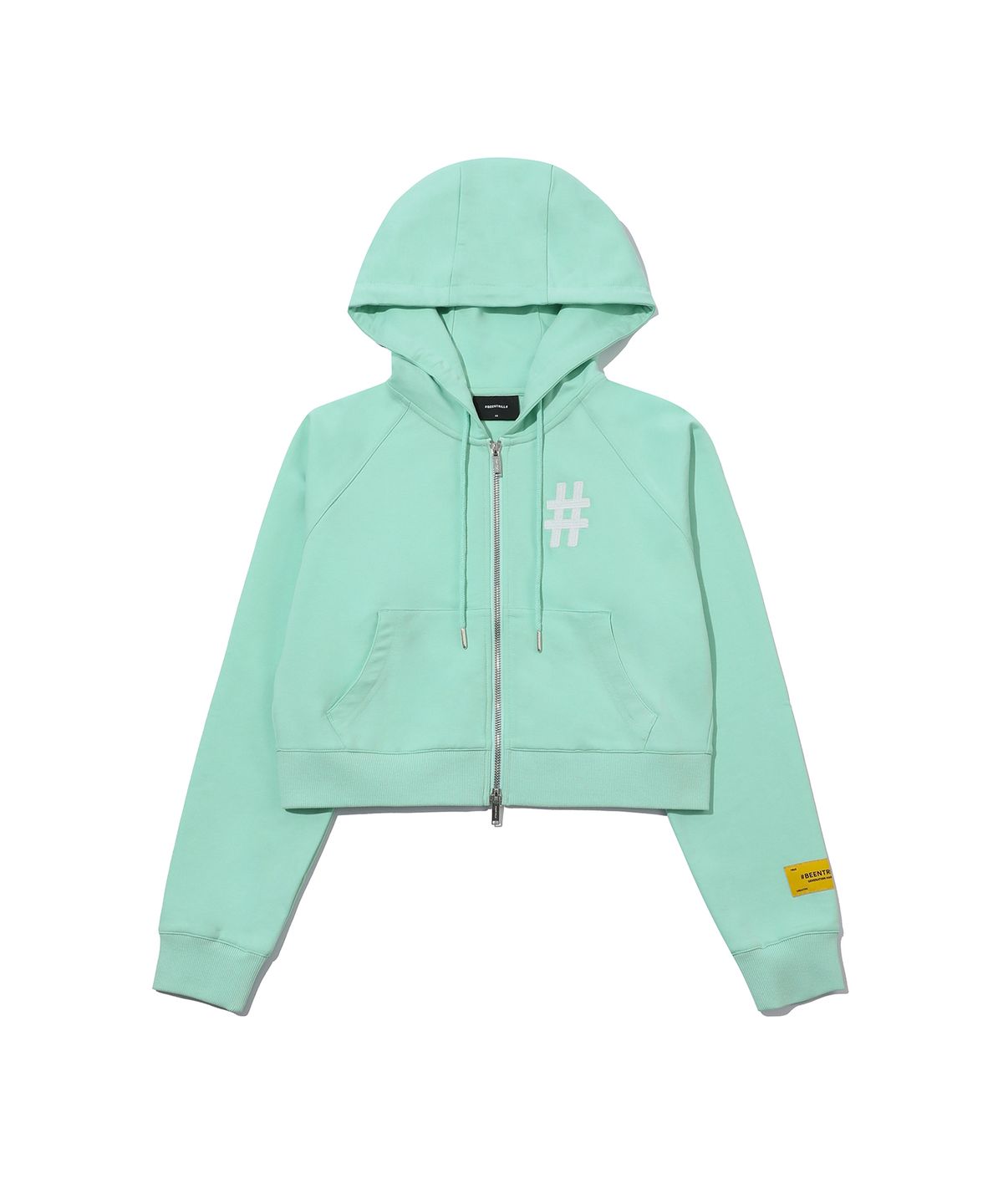 빈트릴(BEENTRILL) 여성 클래식 해시태그 로고 크롭 후디집업(민트)