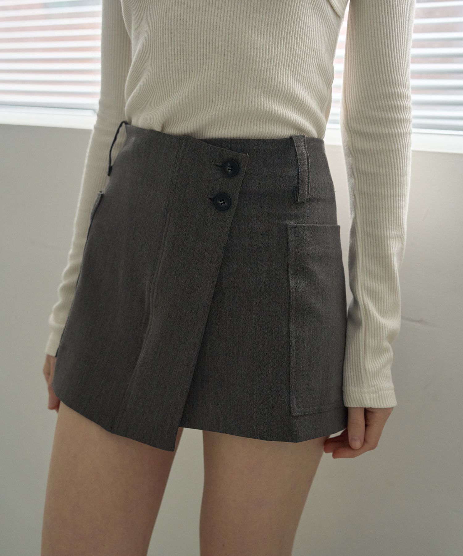 MUSINSA | 5OML Mini Wrap Skirt (Charcoal)
