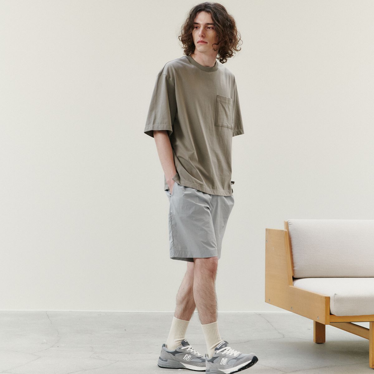 벤(BBEEEENN) MENS)오버핏 포켓 티셔츠_카키