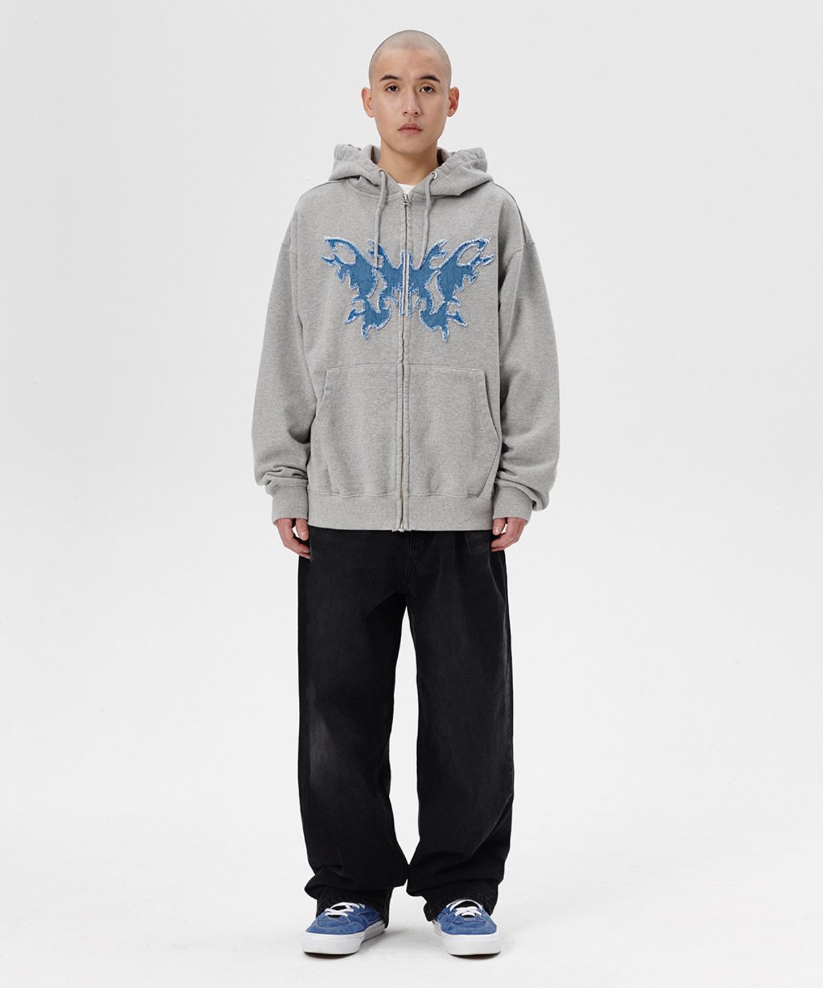 마하그리드(MAHAGRID) BUTTERFLY APPLIQUE HOOD ZIP-UP GREY(MG2ESMM413A)