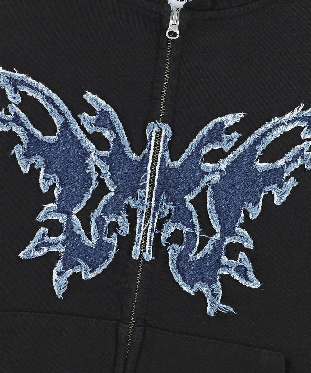 【mahagrid】24SS★ BUTTERFLY APPLIQUE HOOD ZIP-UP MUSINSA | MAHAGRID BUTTERFLY APPLIQUE HOOD ZIP-UP BLACK