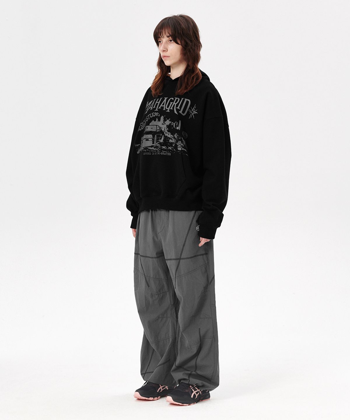 마하그리드(MAHAGRID) COVER STITCH PARACHUTE PANT BLACK(MG2ESMPA11A)