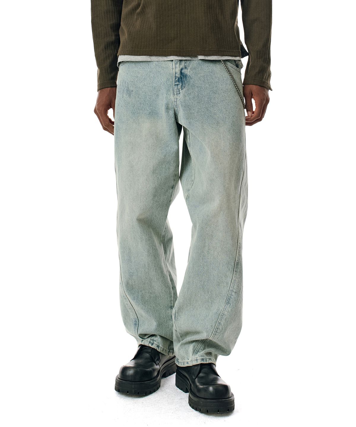 세컨모놀로그(SECONDMONO) Curved Stitch Wide Denim Pants [LBLUE]_SEPT038LBLUE