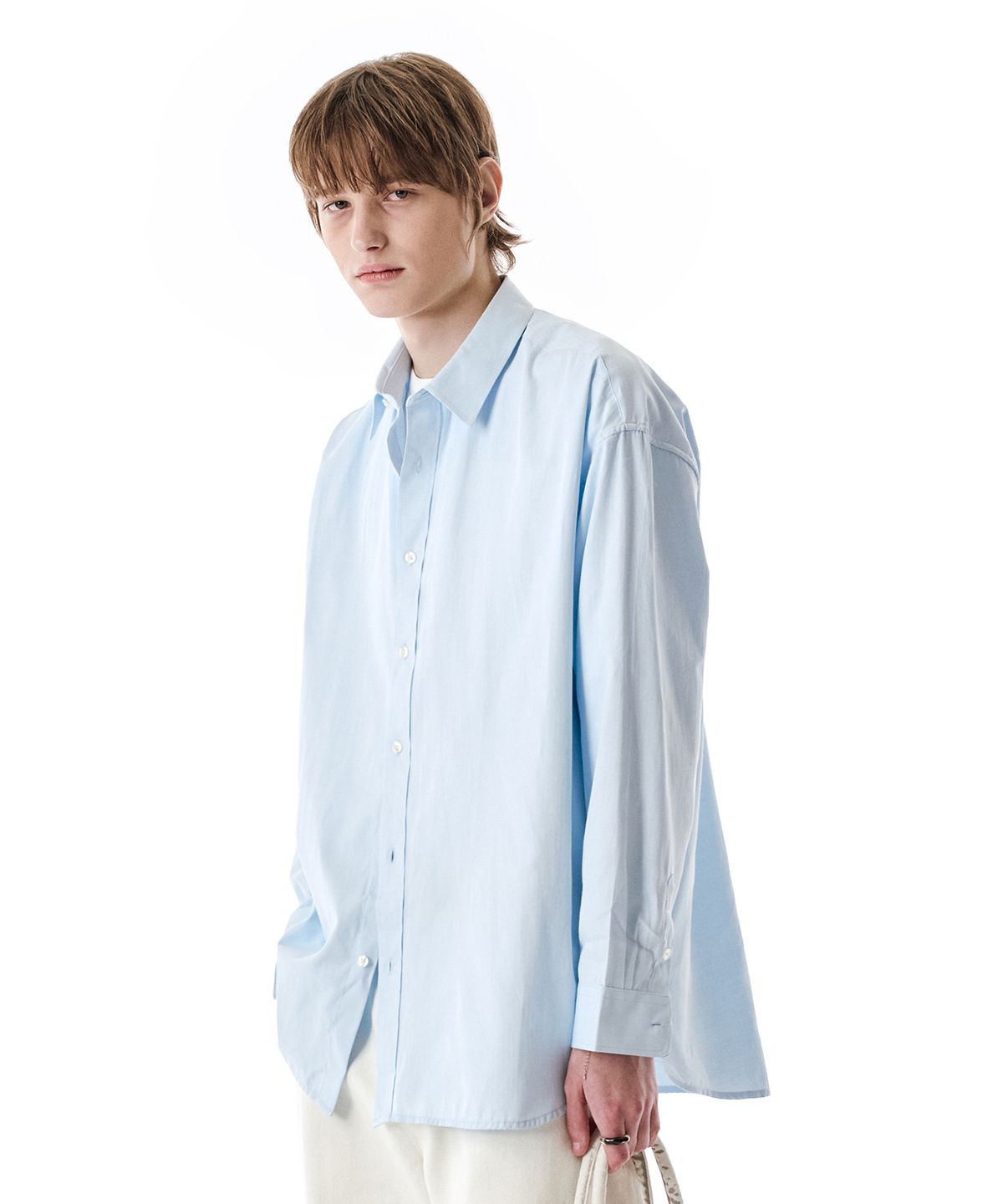 세컨모놀로그(SECONDMONO) (TIE SET)Side Slit Oversized Cotton Shirt [SKYBLUE]_SESH008SKYBLUE