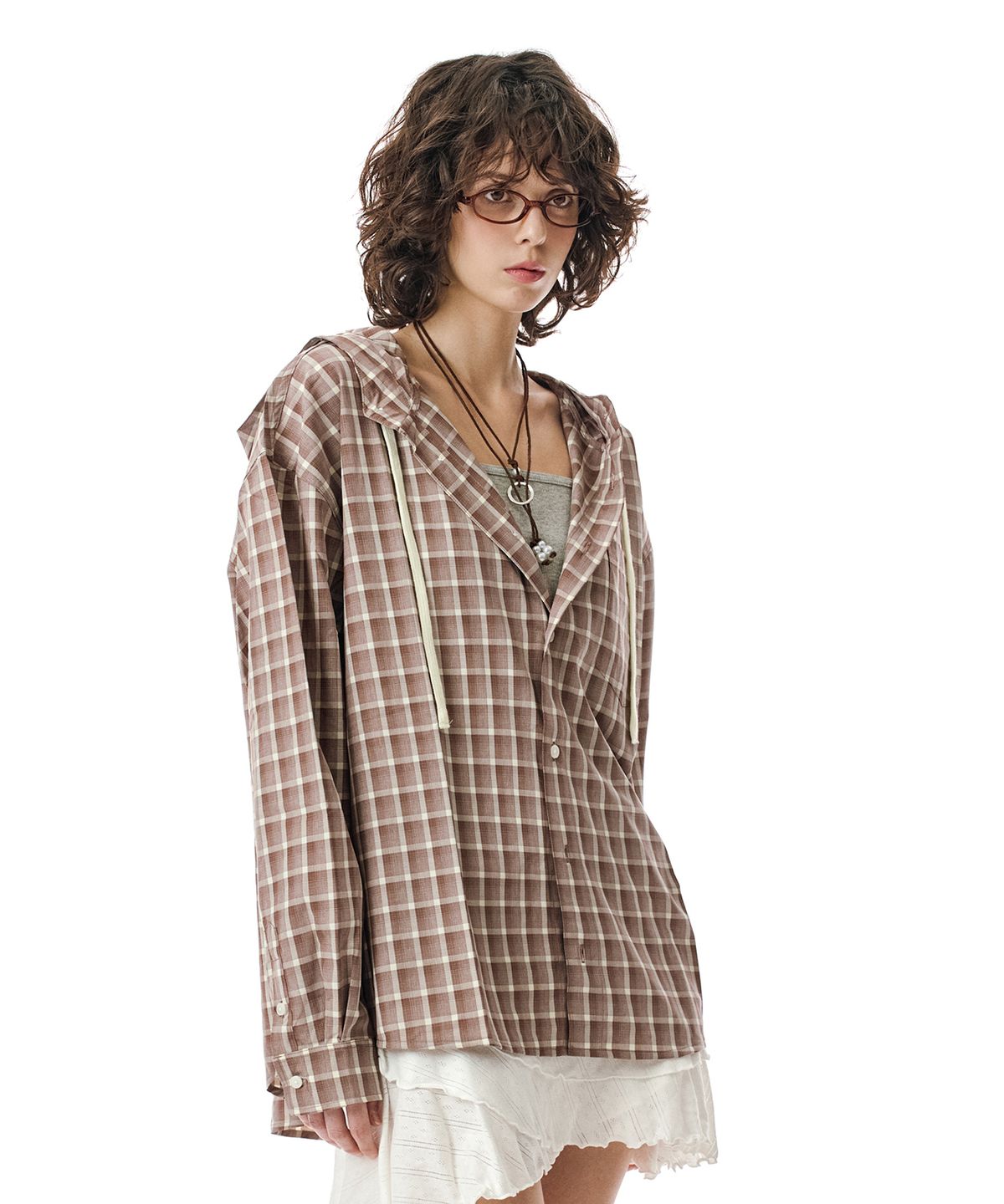 세컨모놀로그(SECONDMONO) Check Hooded Shirt [BRICKRED]_SESH012BRICKRED