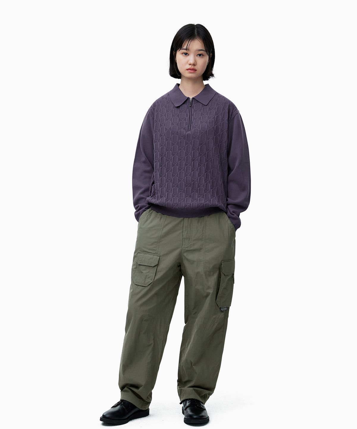 디스이즈네버댓(THISISNEVERTHAT) Cable Knit Zip Polo Violet