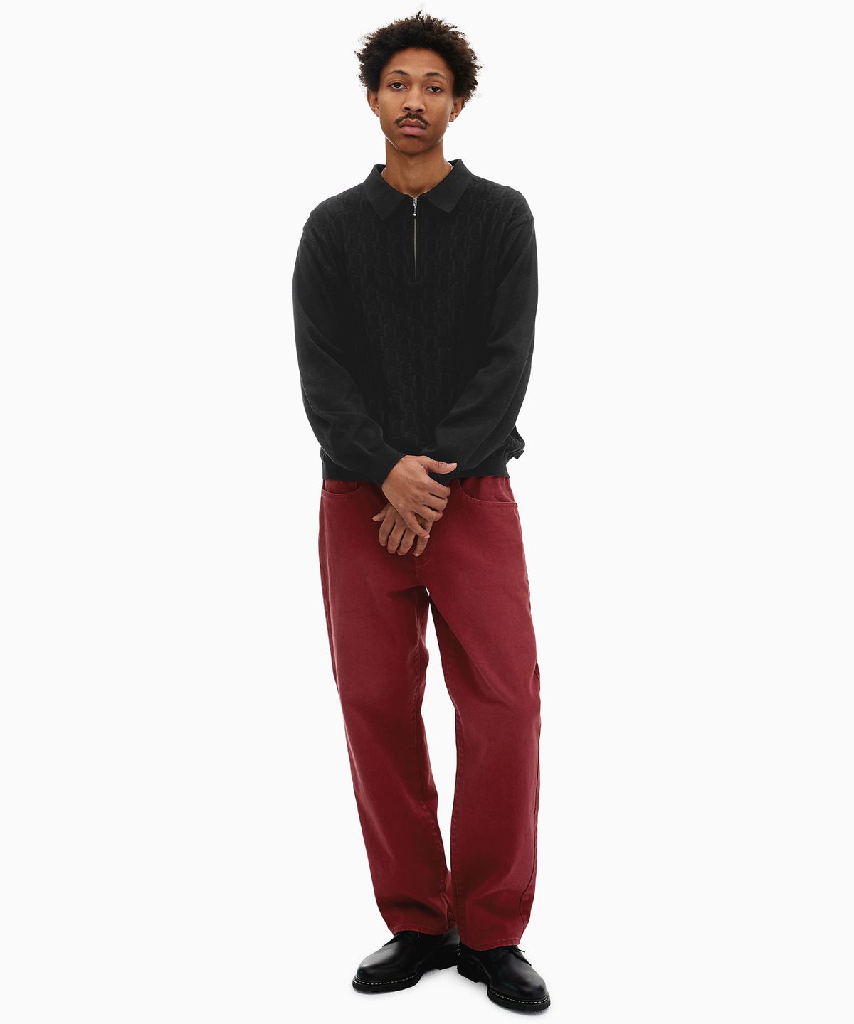 디스이즈네버댓(THISISNEVERTHAT) Cable Knit Zip Polo Black