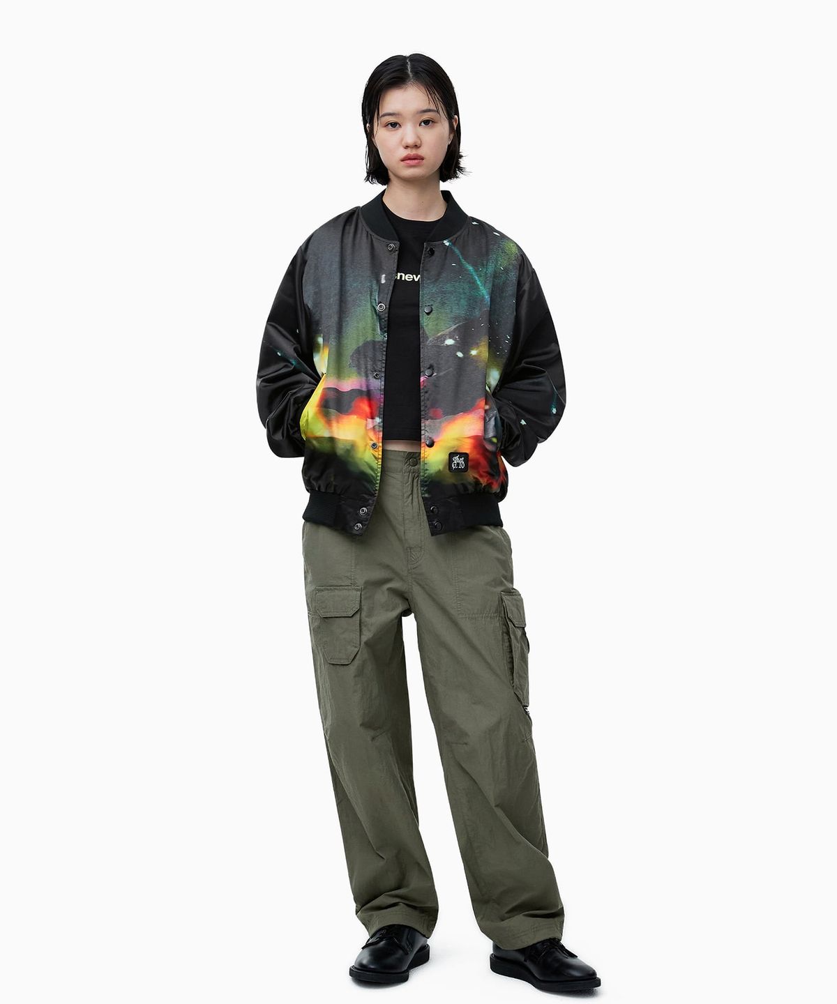 디스이즈네버댓(THISISNEVERTHAT) Flame Satin Jacket Black