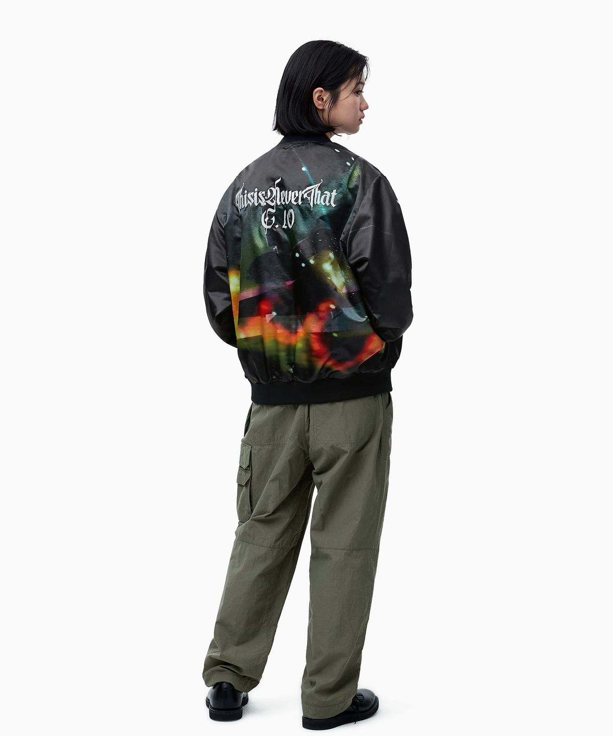 디스이즈네버댓(THISISNEVERTHAT) Flame Satin Jacket Black