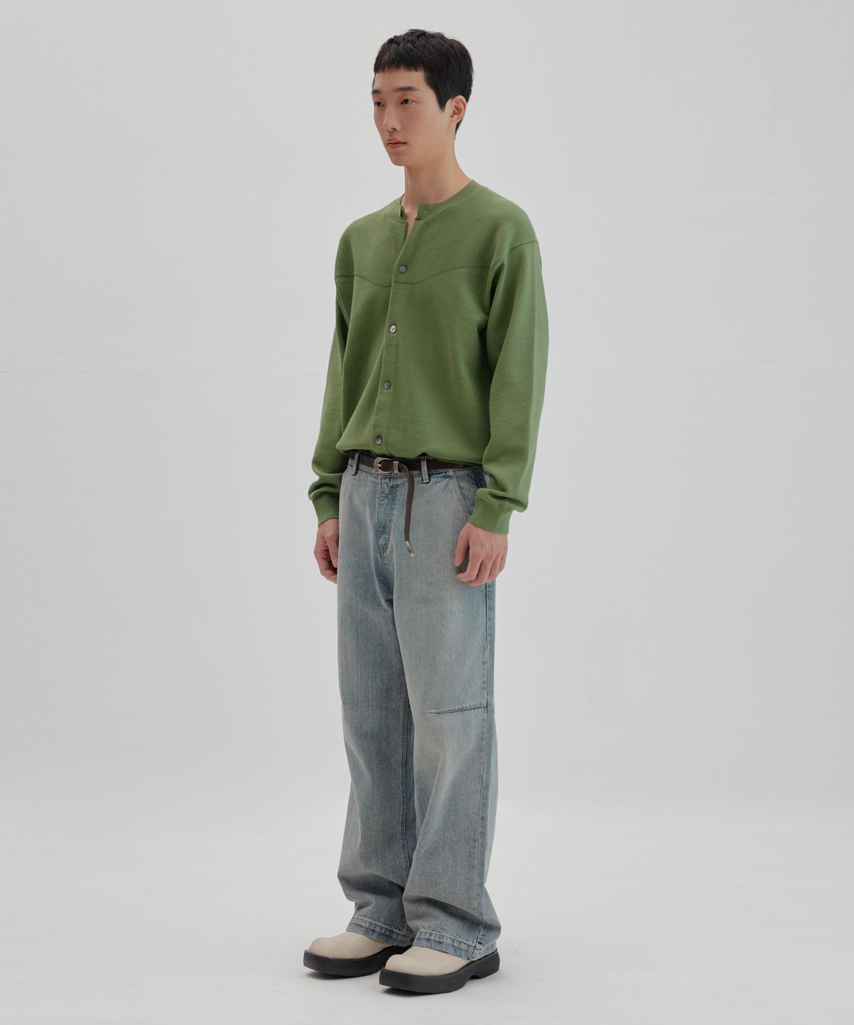 넌블랭크(NONBLANK) 라운드 가디건 니트_GREEN