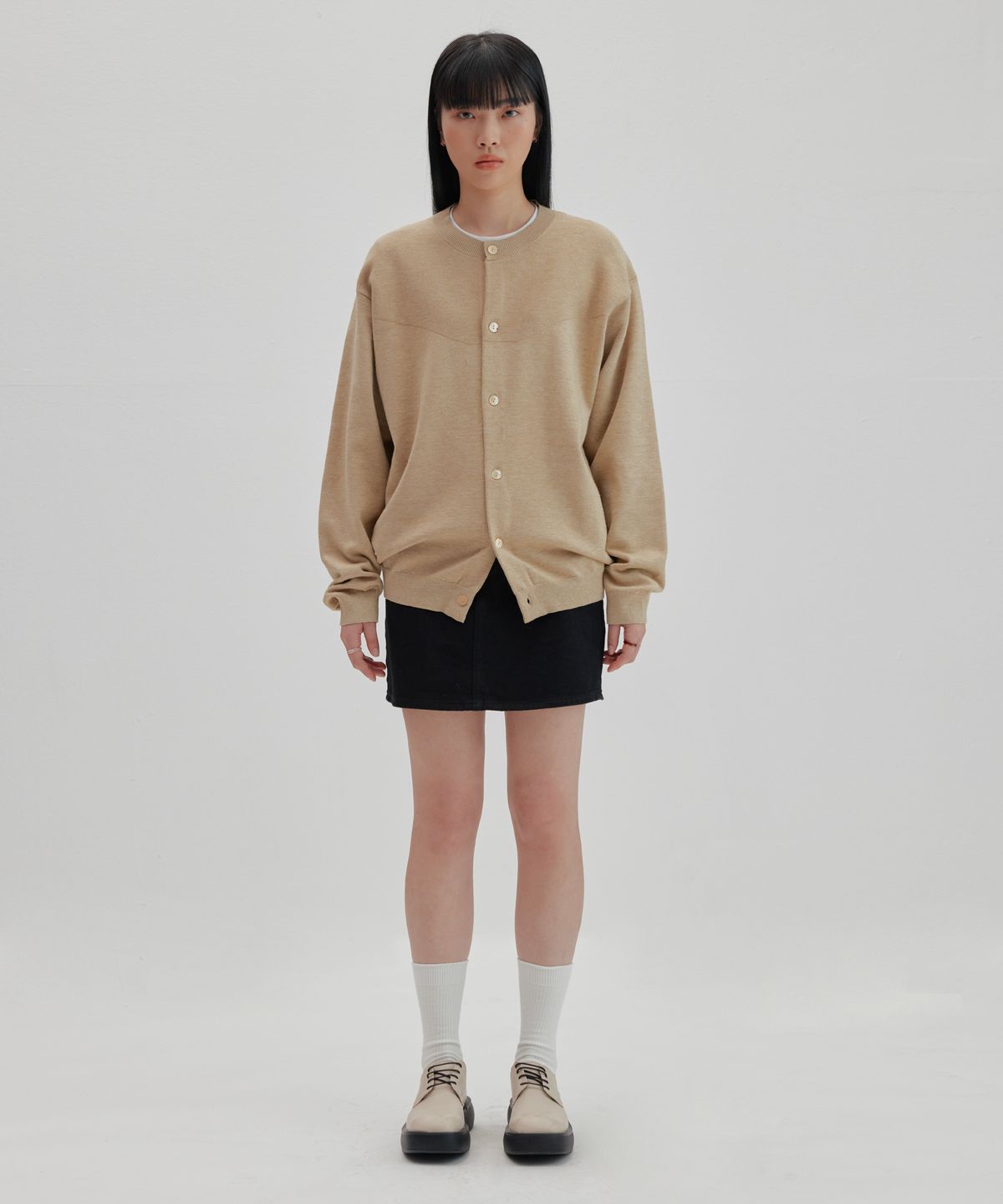 넌블랭크(NONBLANK) 라운드 가디건 니트_BEIGE