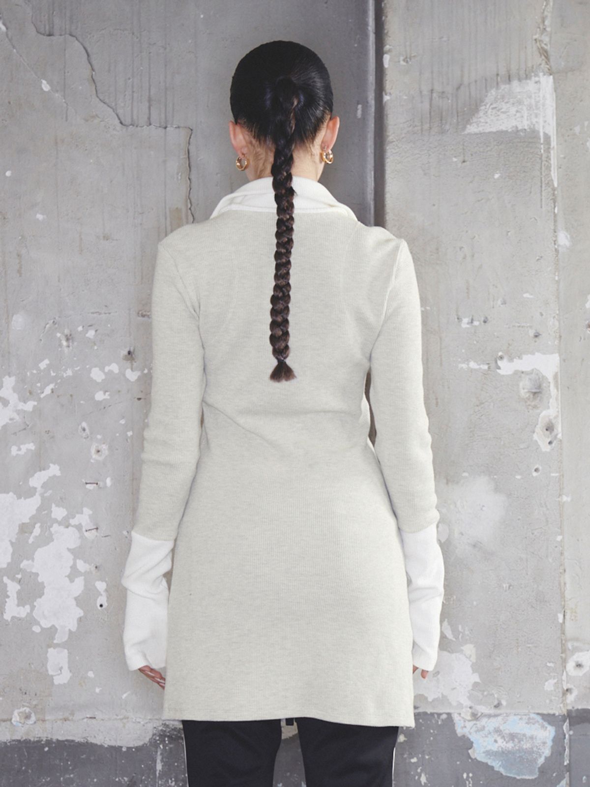 기준(KIJUN) Square Half Zip-up Dress Melange Oatmeal Off-White