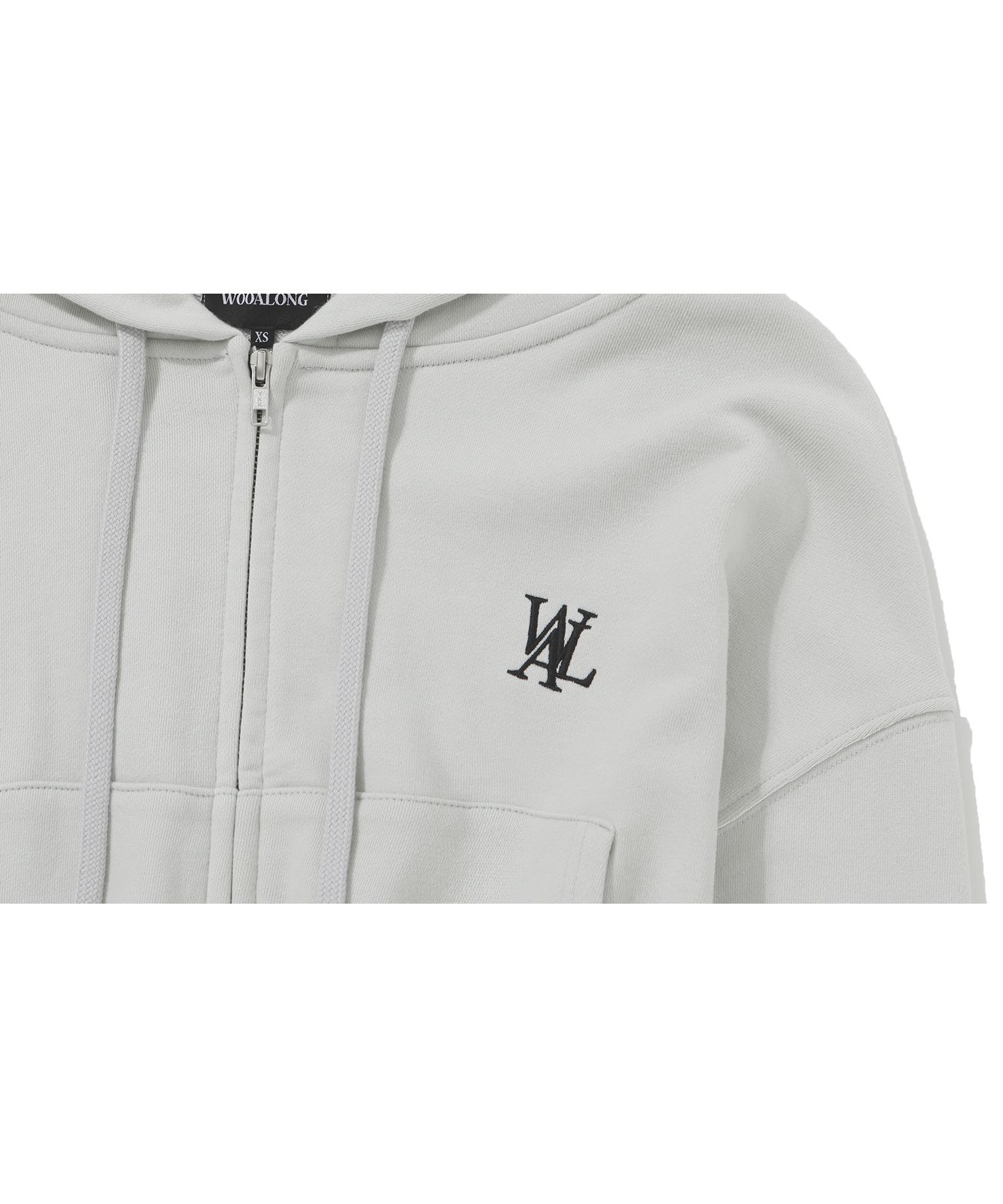MUSINSA公式 | WOOALONG Signature crop hood zip-up - LIGHT GRAY