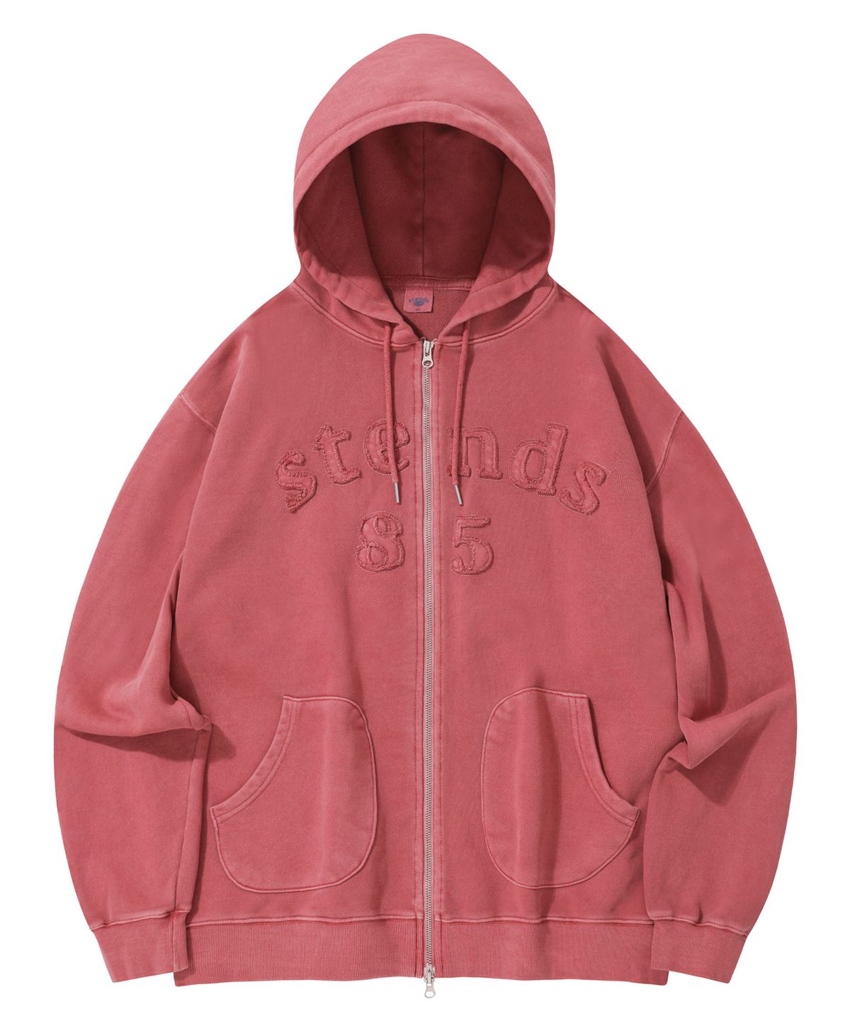 스탠즈(STENDS) [M~4XL] 피그먼트 아치 로고 후드 집업_핑크