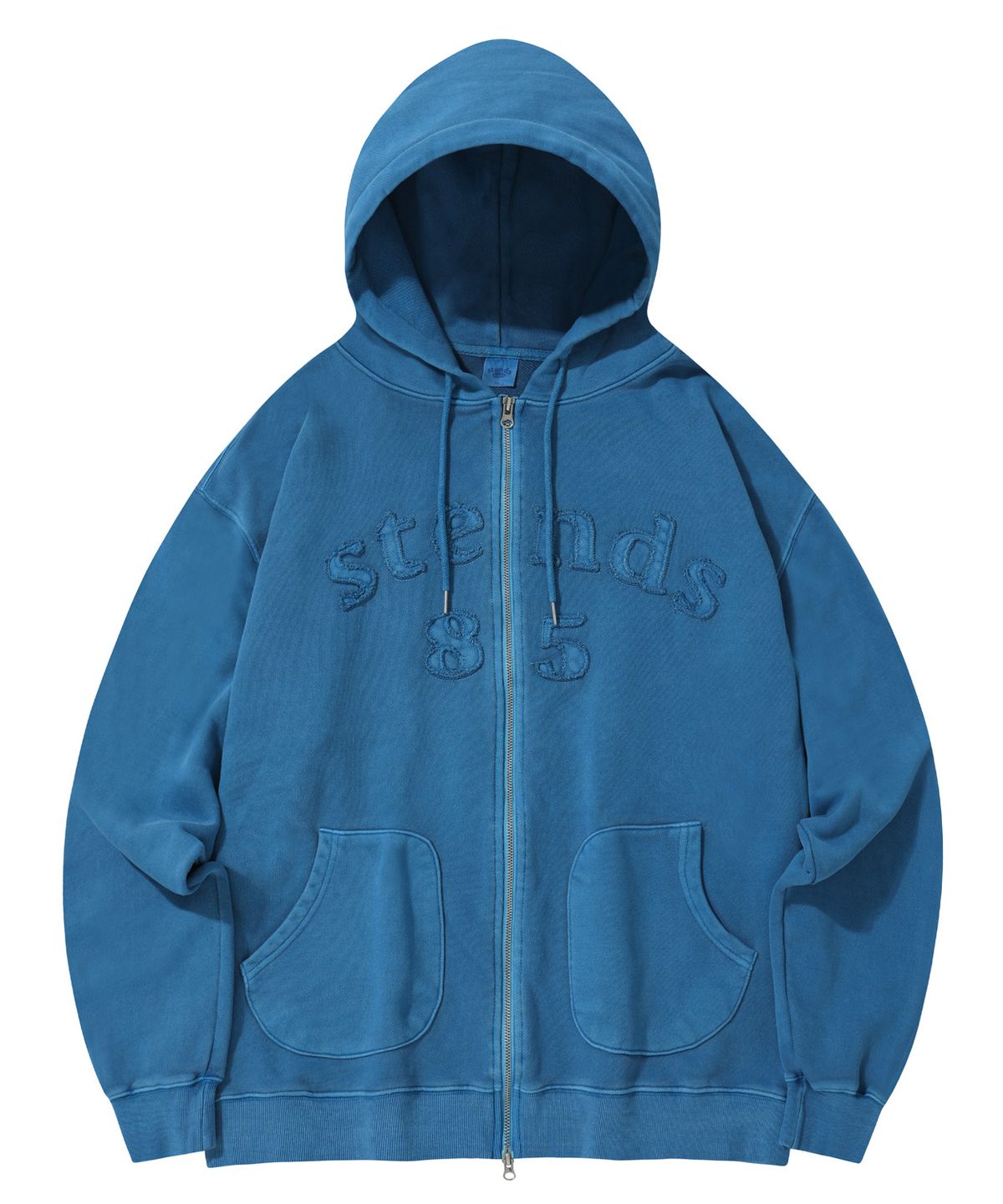 스탠즈(STENDS) [M~4XL] 피그먼트 아치 로고 후드 집업_블루