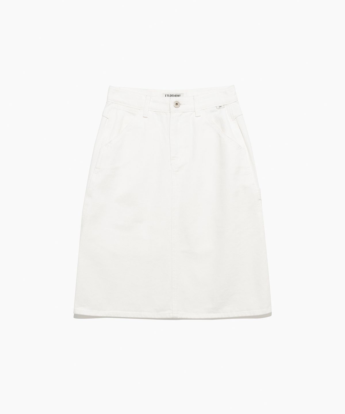 튜드먼트(TTUDEMENT) CARPENTER DENIM MIDI SKIRT WHITE