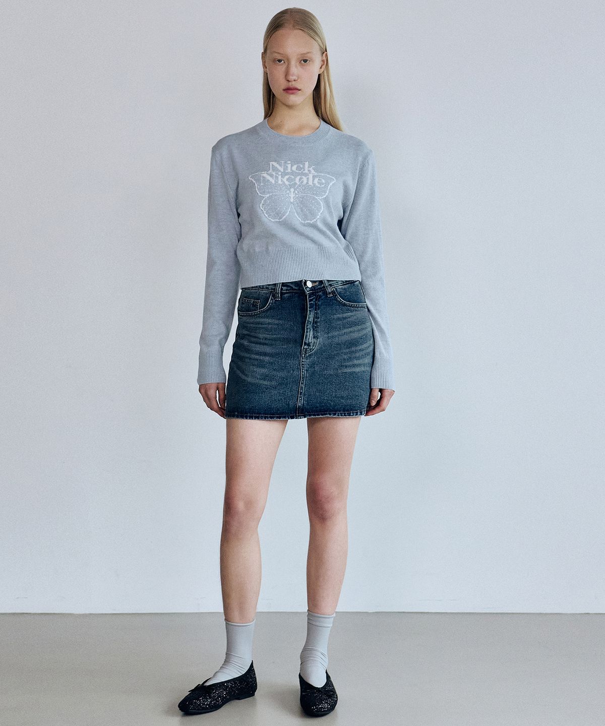 닉앤니콜(NICK&NICOLE) WASHING DENIM MINI SKIRT_BLUE