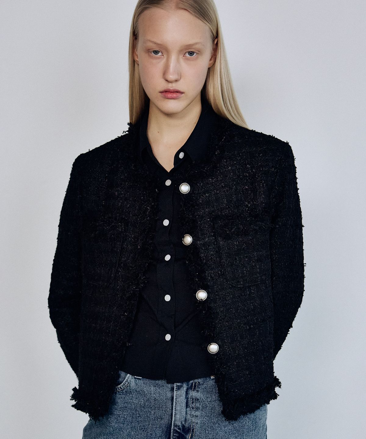 닉앤니콜(NICK&NICOLE) TRIMMING TWEED JACKET_BLACK