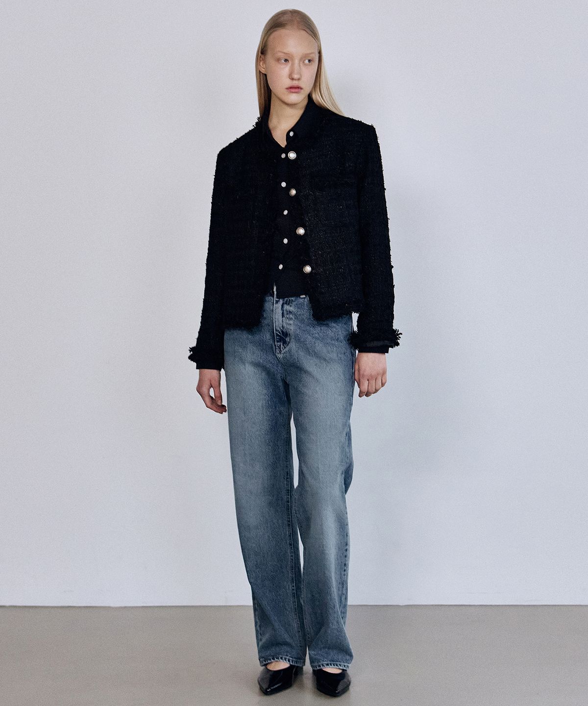 닉앤니콜(NICK&NICOLE) TRIMMING TWEED JACKET_BLACK