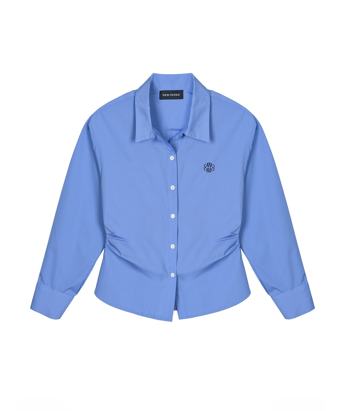 닉앤니콜(NICK&NICOLE) WRINKLE SLIM LINE SHIRRING SHIRT_BLUE