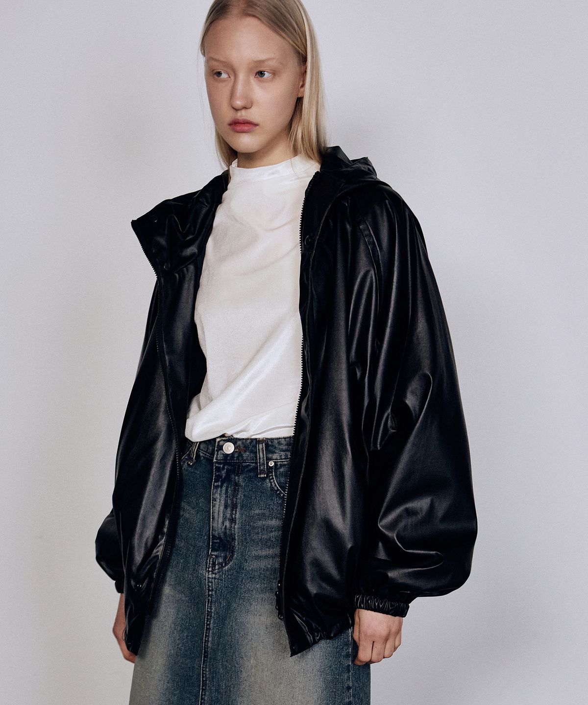 닉앤니콜(NICK&NICOLE) UNIQUE GLOSSY LEATHER JACKET_BLACK