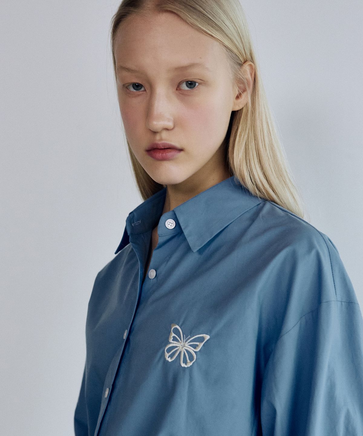 닉앤니콜(NICK&NICOLE) OVERFIT PAPER COTTON BUTTERFLY SHIRT_BLUE