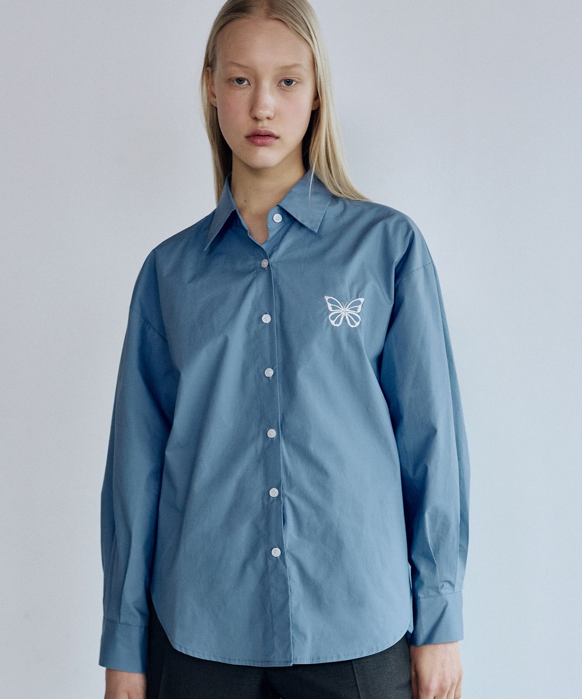 닉앤니콜(NICK&NICOLE) OVERFIT PAPER COTTON BUTTERFLY SHIRT_BLUE