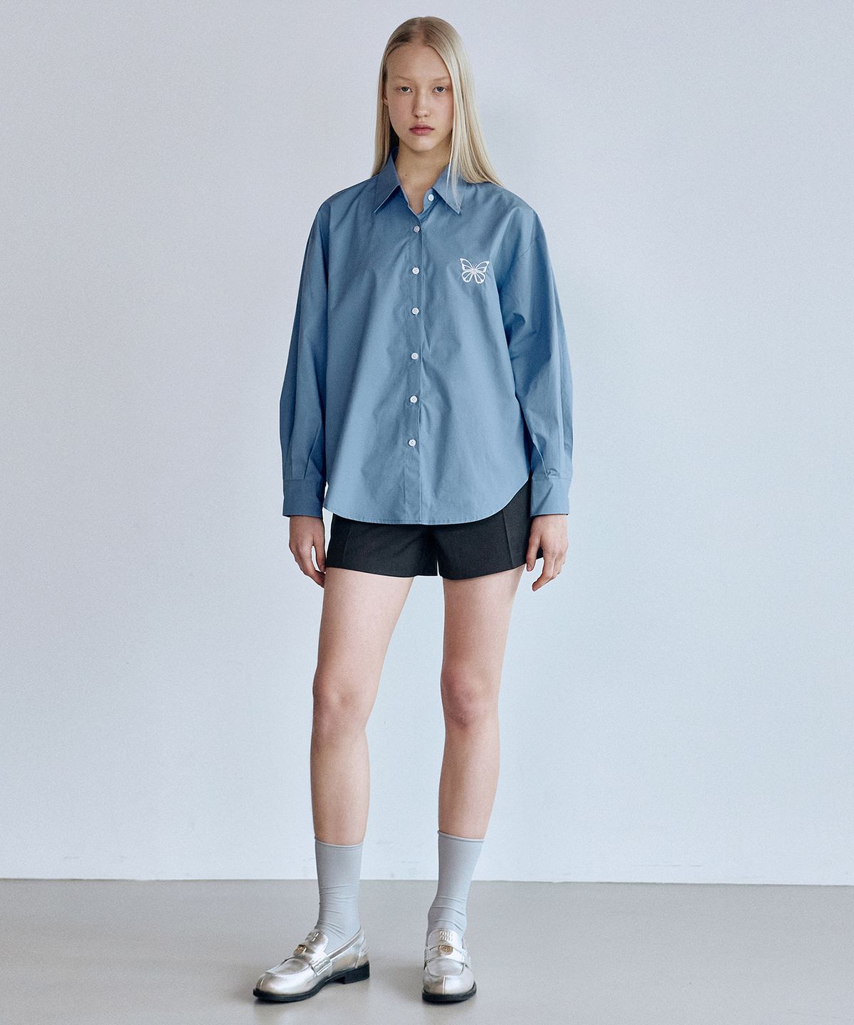 닉앤니콜(NICK&NICOLE) OVERFIT PAPER COTTON BUTTERFLY SHIRT_BLUE
