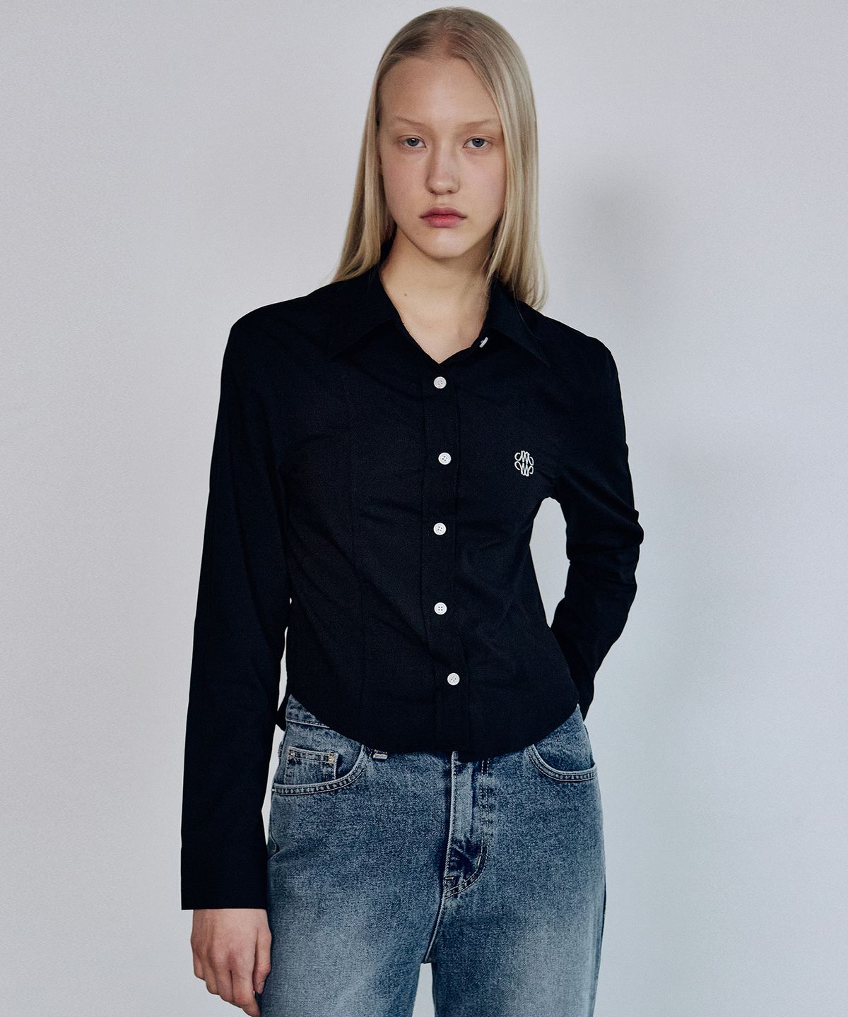 닉앤니콜(NICK&NICOLE) MINIMAL PINTUCK WRINKLE FREE SHIRT_BLACK