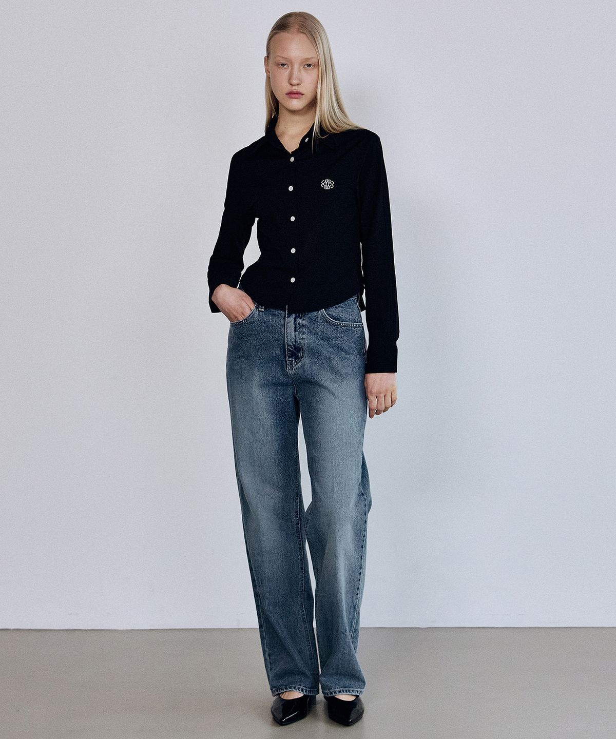 닉앤니콜(NICK&NICOLE) MINIMAL PINTUCK WRINKLE FREE SHIRT_BLACK