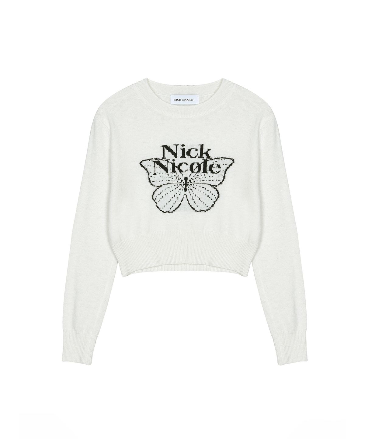 닉앤니콜(NICK&NICOLE) CASHMERE BUTTERFLY SIGNATURE CROP KNIT_IVORY BLACK