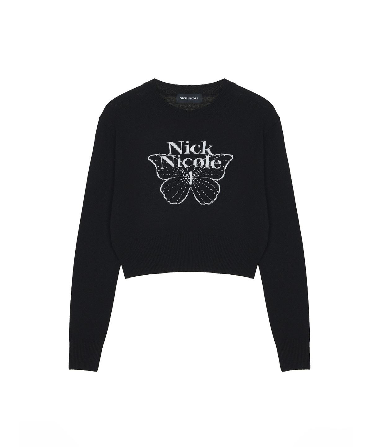 닉앤니콜(NICK&NICOLE) CASHMERE BUTTERFLY SIGNATURE CROP KNIT_BLACK