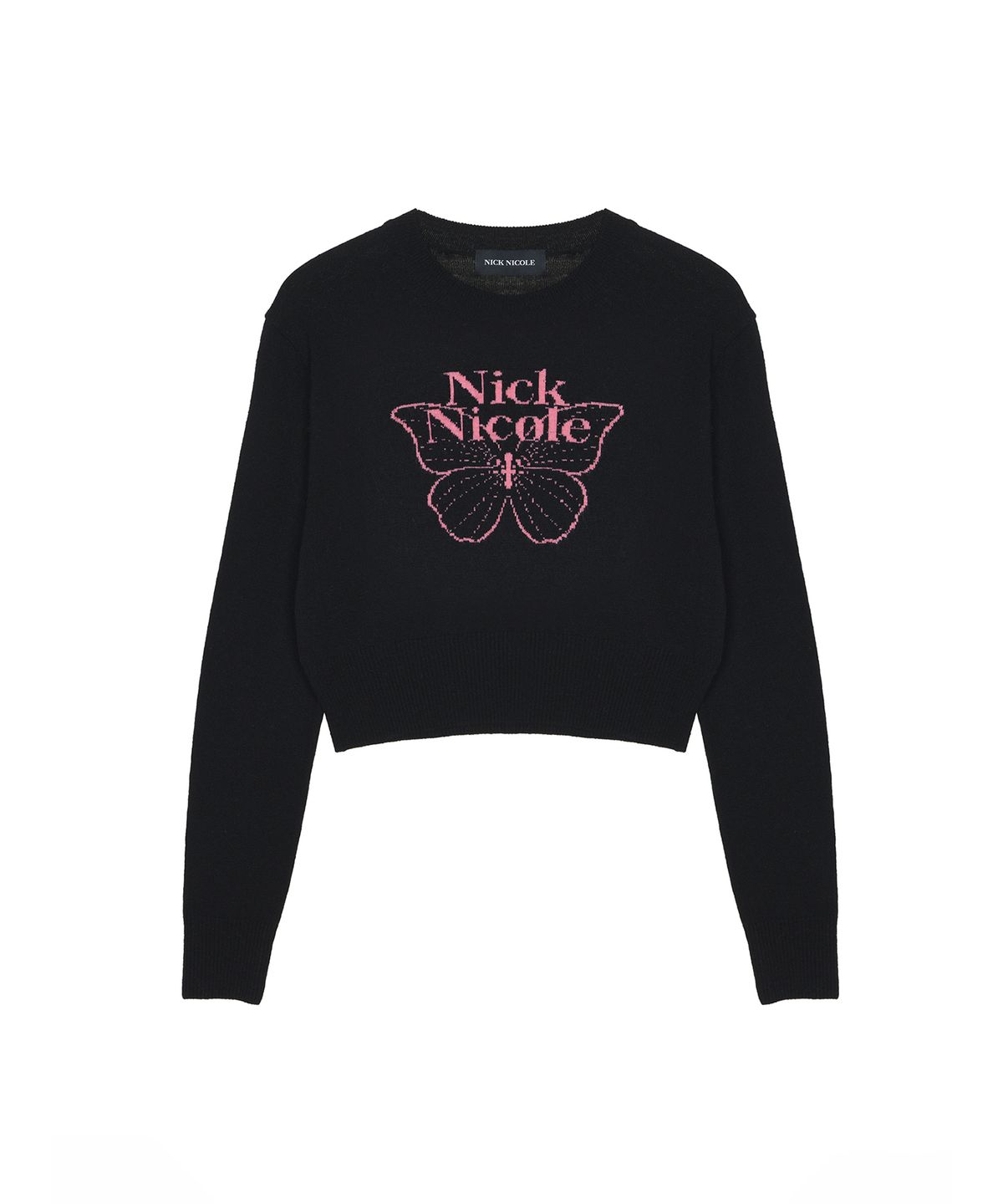 닉앤니콜(NICK&NICOLE) CASHMERE BUTTERFLY SIGNATURE CROP KNIT_BLACK PINK