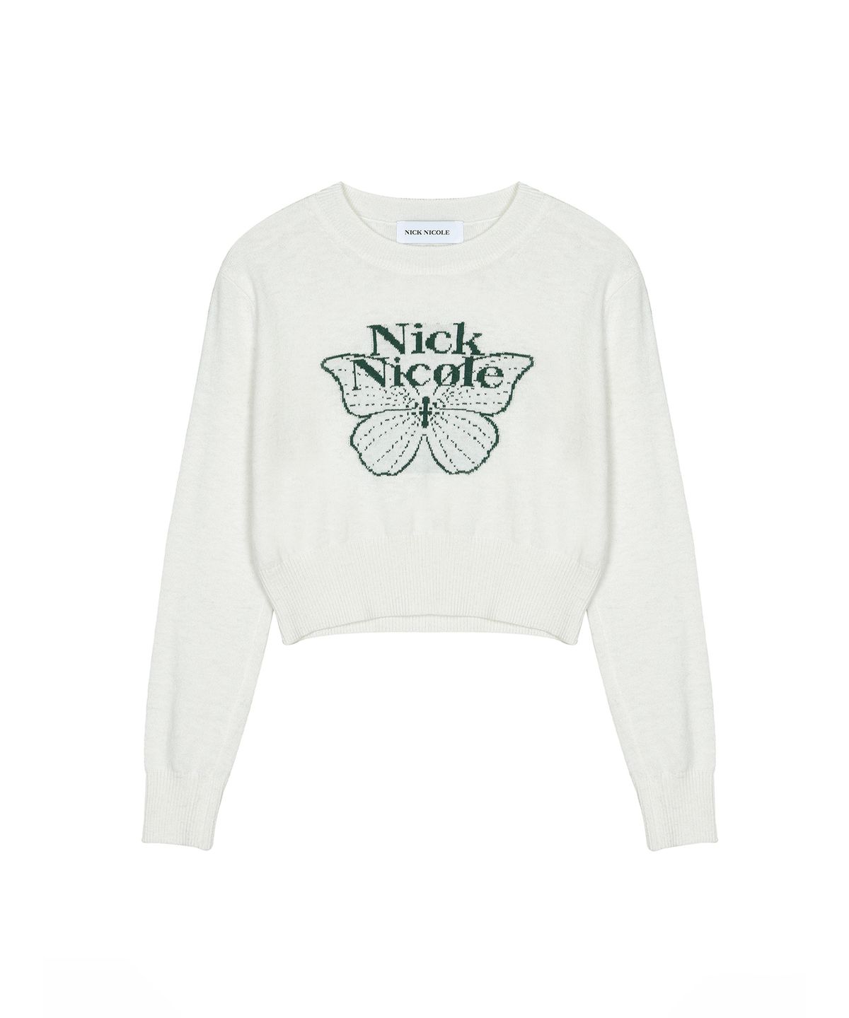 닉앤니콜(NICK&NICOLE) CASHMERE BUTTERFLY SIGNATURE CROP KNIT_IVORY GREEN