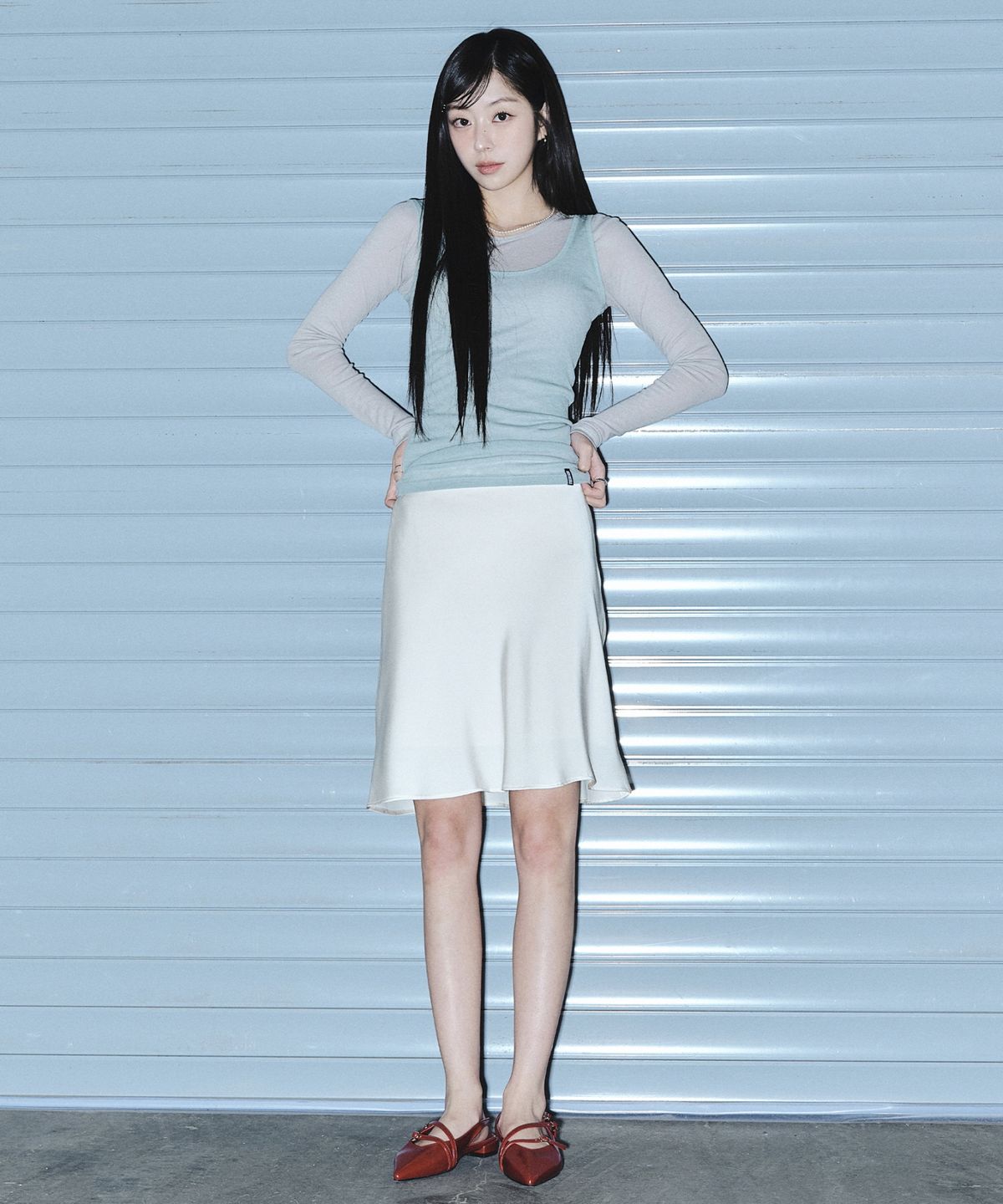 닉앤니콜(NICK&NICOLE) MINI SATIN FLARE SKIRT_CREAM