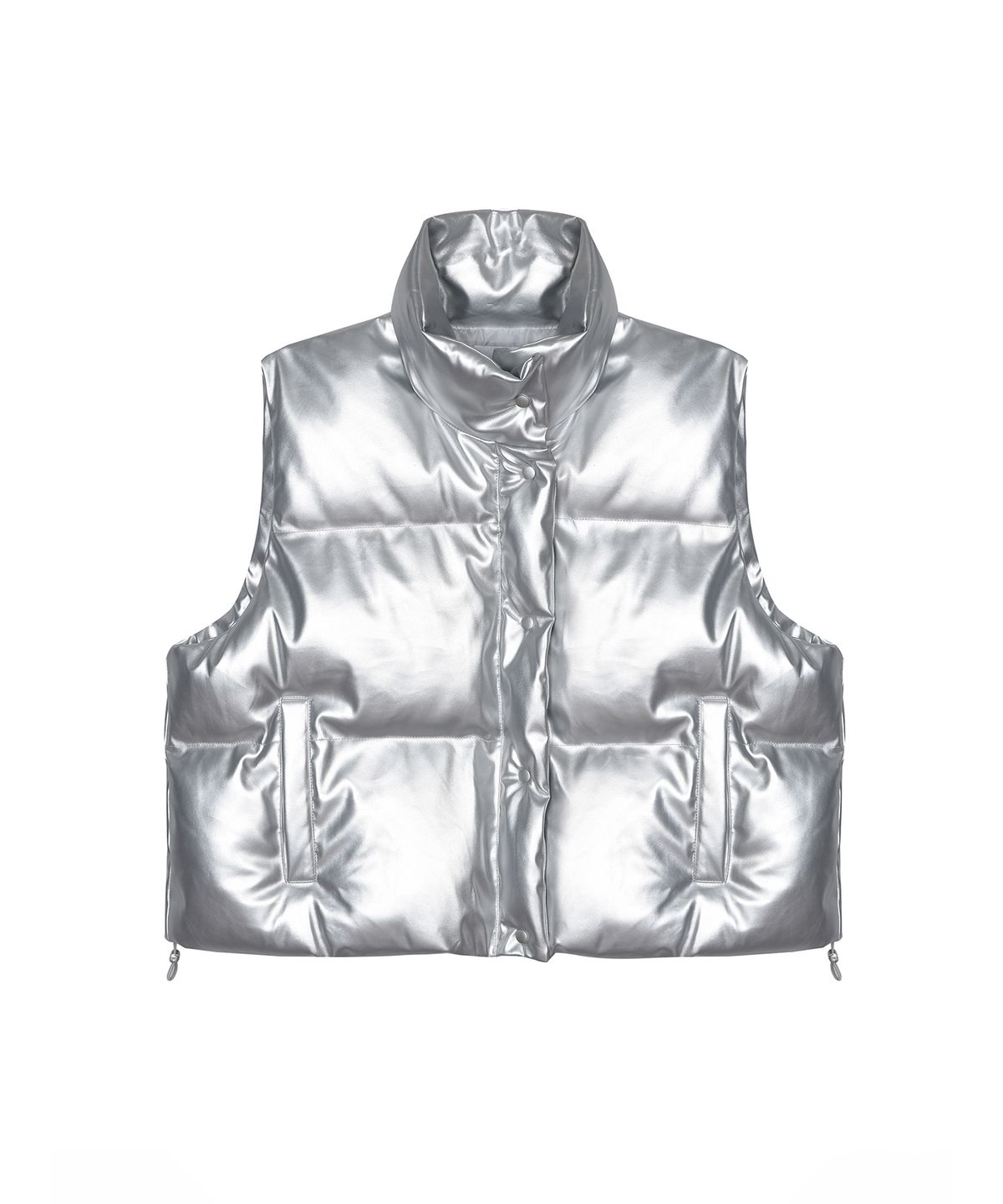 닉앤니콜(NICK&NICOLE) LEATHER LOGO PADDING VEST_SILVER