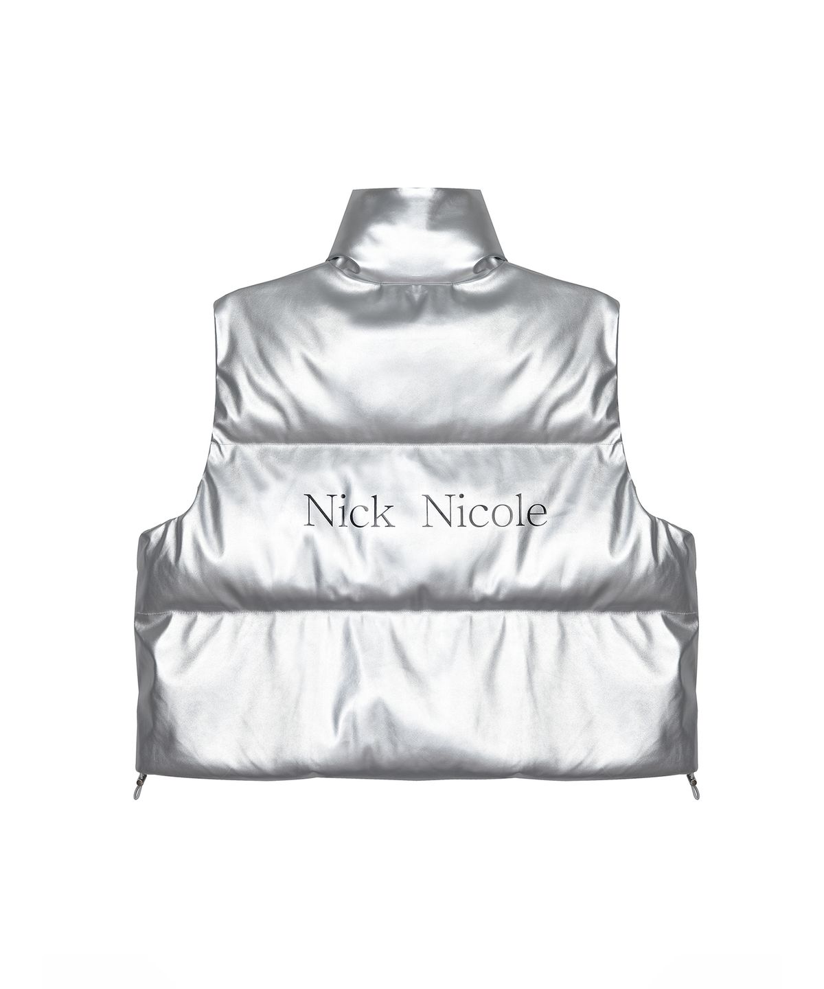 닉앤니콜(NICK&NICOLE) LEATHER LOGO PADDING VEST_SILVER