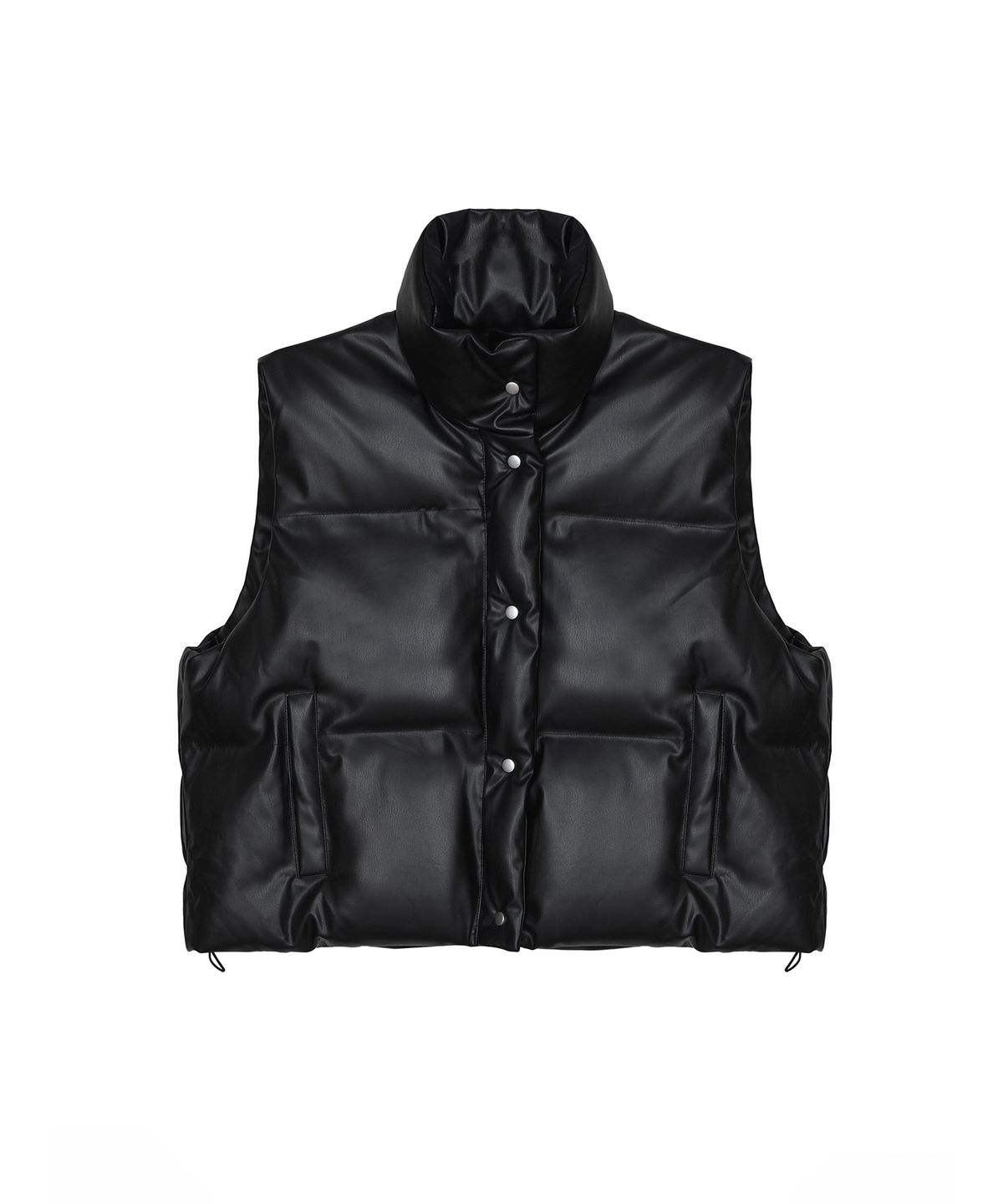 닉앤니콜(NICK&NICOLE) LEATHER LOGO PADDING VEST_BLACK