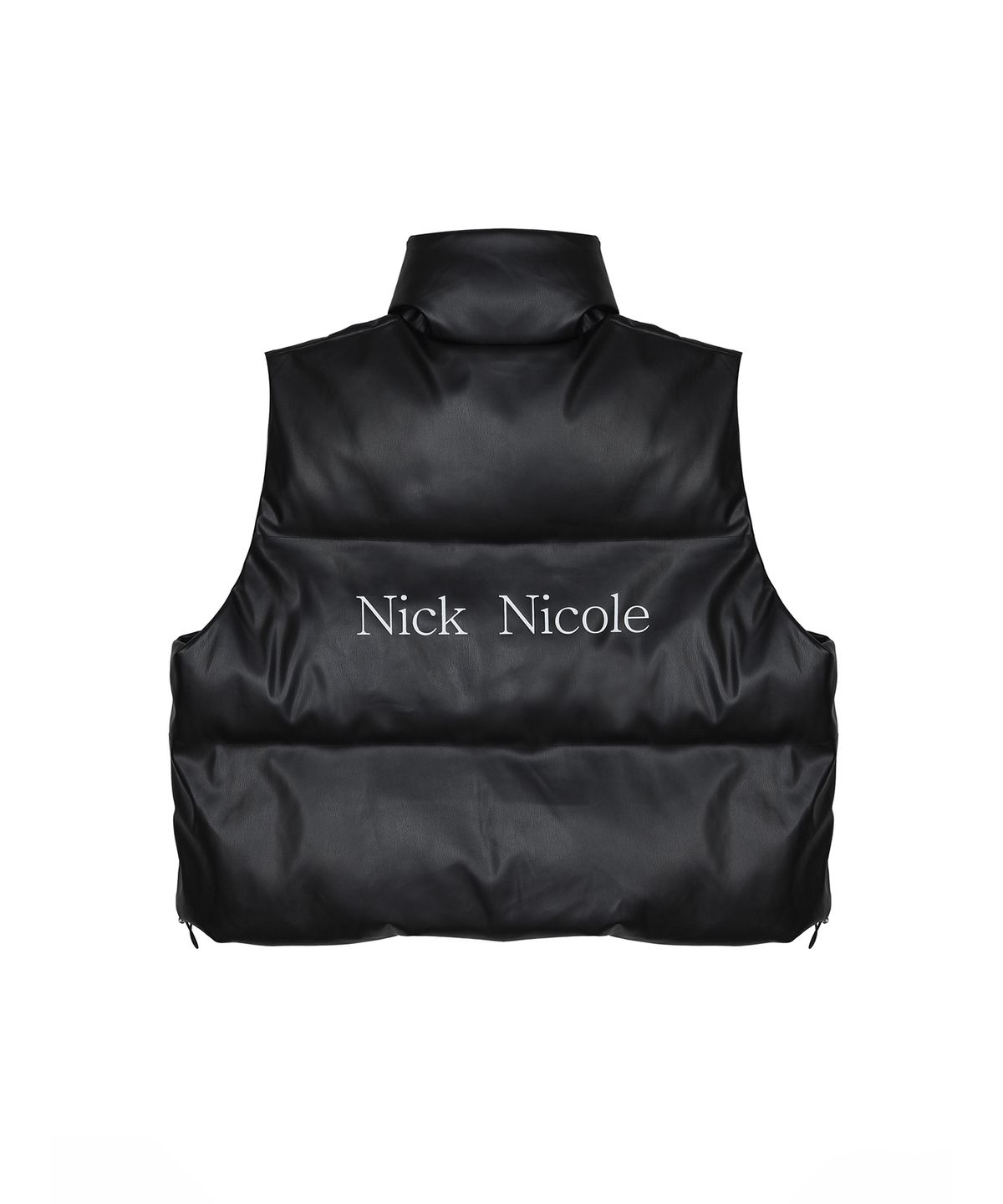닉앤니콜(NICK&NICOLE) LEATHER LOGO PADDING VEST_BLACK